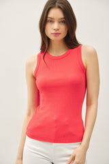 Poppy Red Round Neck Ribbed Tank Top