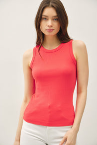 Poppy Red Round Neck Ribbed Tank Top
