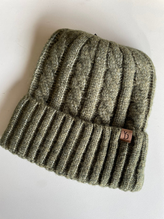Olive Green Cable Knit Cuff Beanie