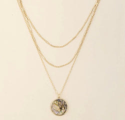 Aurora Borealis Circle Pendant on Gold Layered Chain Necklace