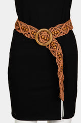 Tan Wood Bead and Macrame Belt