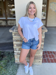 Comfort Stretch Medium Denim Frayed Shorts by Just USA