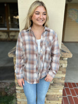Mocha Plaid Soft Button Down Flannel Top