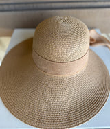 Tan Straw Sunhat Visor w/Burlap Bow in Back and Adjustable Fit