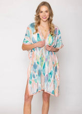 Watercolor OS Pastel Kimono/Cover Up w/Tie Waist