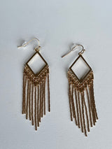 Gold Diamond Shape Earrings w/Chain Fringe