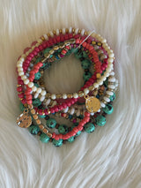 India Mixed Pink & Turquoise Set of 8 Beaded Bracelets