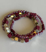 Gold & Wine Set of 3 Stretch Beaded Bracelets