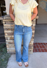 Medium Denim Utility Pocket Slim Bootcut Jeans