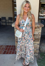 Kylie Ivory Paisley Print V-Neck Tank Maxi Dress by Angie