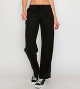 Black Ribbed Wide Leg Loungewear Pants w/Elastic Drawstring Waist