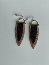 Black & Brown Leather Leaf Shaped Earrings