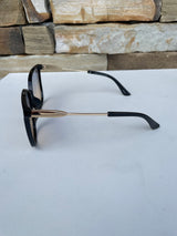 Social Butterfly Black & Gold Frame w/Clear Lenses Sunglasses with UV 400 Protection
