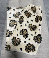 Cream Leopard Heart Print Cozy OS Loungewear Pants w/Elastic Waistband