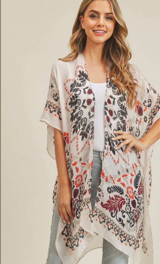 Sonoma Ivory & Black Floral Design OS Kimono