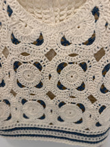 White & Blue Crochet Knit Tank Top
