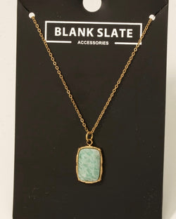 Teal Blue Rectangle Stone and Gold Dainty Chain Necklace
