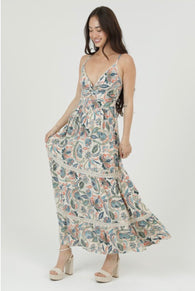 Kylie Ivory Paisley Print V-Neck Tank Maxi Dress by Angie