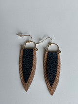 Black & Brown Leather Leaf Shaped Earrings