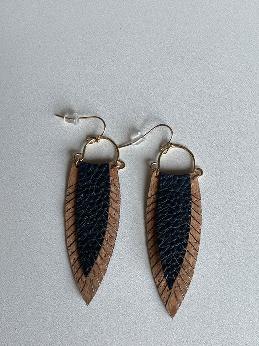Black & Brown Leather Leaf Shaped Earrings