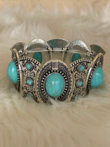 Reba Vintage Silver & Turquoise Concho Stretch Bracelet