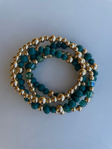 Teal & Gold Set of 4 Stretch Beaded Bracelets