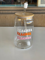 Teacher Glass Cup with Lid & Glass Straw 17oz.