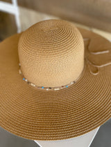 Natural Wide Brim Sun Hat w/Rope and Bead Band & Adjustable Fit
