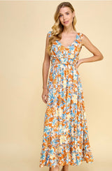 Ginger Floral V-Neck Maxi Dress w/Back Tie