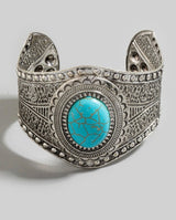 Western Antique Silver & Turquoise Concho Stone Cuff Bracelet