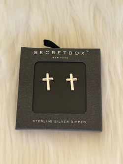 Secret Box Sterling Silver Dipped Cross Post Earrings