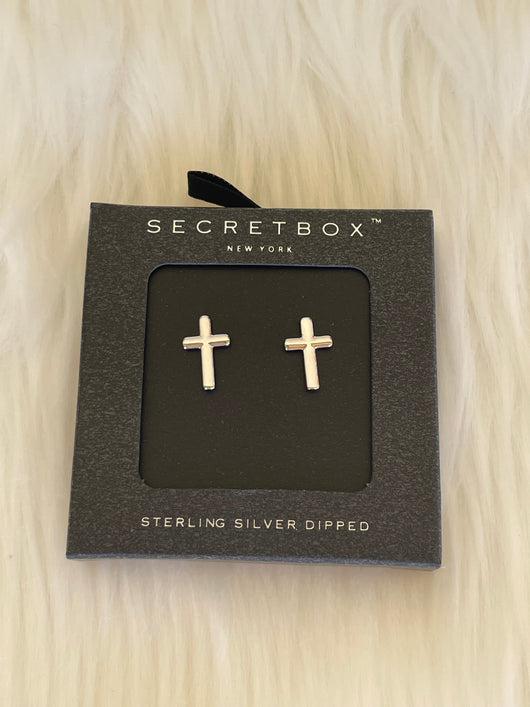 Secret Box Sterling Silver Dipped Cross Post Earrings