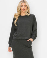 Charcoal Soft Hacci Round Neck Loungewear Sweater