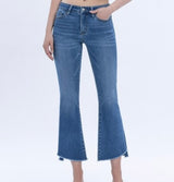 Ali Blue Denim Wash Mid Rise Super Soft & Stretch Crop Flare jeans by Vervet
