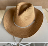 Tan Straw Cowgirl Hat w/Sparkly Rope Band & Neck Strap