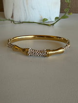 Gold & Rhinestone Bamboo Bangle Hinge Bracelet