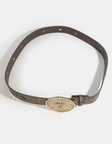 Brown Metallic Vegan Leather W/Gold Studs and Animal Design Belt with Gold Cross Buckle