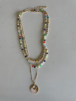 Malibu Multi-Color Beads & Gold Sunny Charm Layered Necklace
