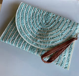 Teal & Ivory Natural Straw Crossbody/Wristlet Purse