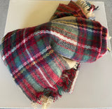 Red, Cream & Green Plaid Soft Scarf w/Frayed Edge