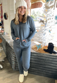 Slate Blue Comfy Loungewear Jogger Pants w/Drawstring
