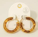 Brown Resin & Gold Hoop Earrings