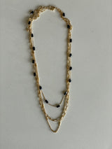 Black Bead & Gold Chain Link Layered Necklace