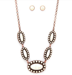 Western Crackled Cream & Copper Concha Necklace and EarringSet