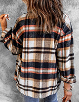 Rust, Navy & Ivory Soft Plaid Button Down Flannel Shacket