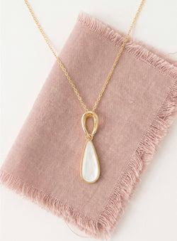 Opal Teardrop Stone & Gold Long Necklace