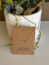 Sideways Double Crosses Rhodium Plated Silver Necklace