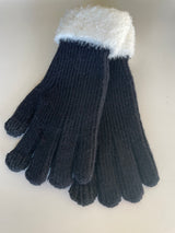 Black w/White Cuff Knit Smart Touch Gloves