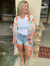 Orange & Turquoise Tie-Dye Sheer OS Kimono Top
