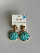 Gold Shell & Pearlized Turquoise Seashell Water Resistant Earrings